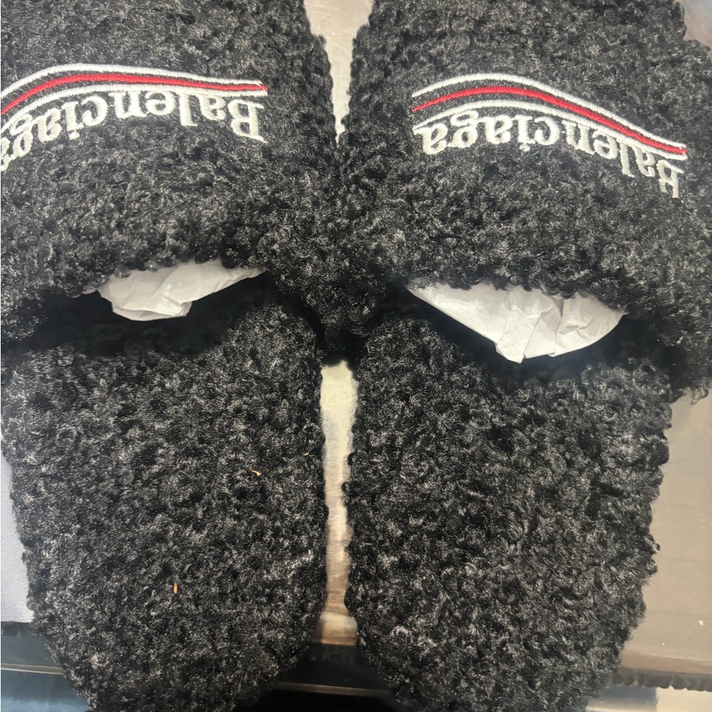 Balenciaga Textured Black Slippers